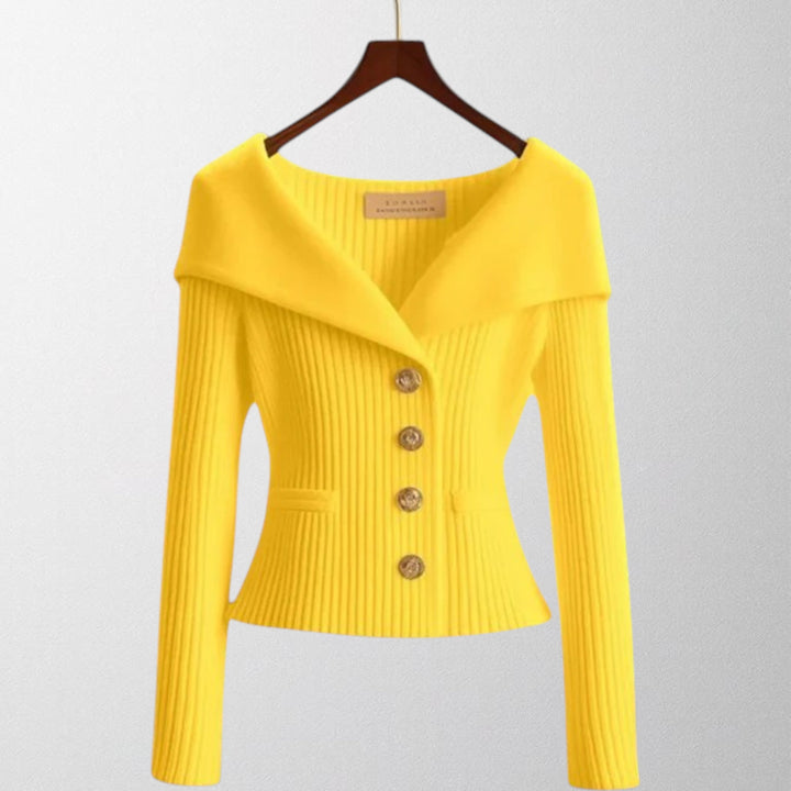 Olivia - Elegant Ribbed Cardigan with Gold Buttons