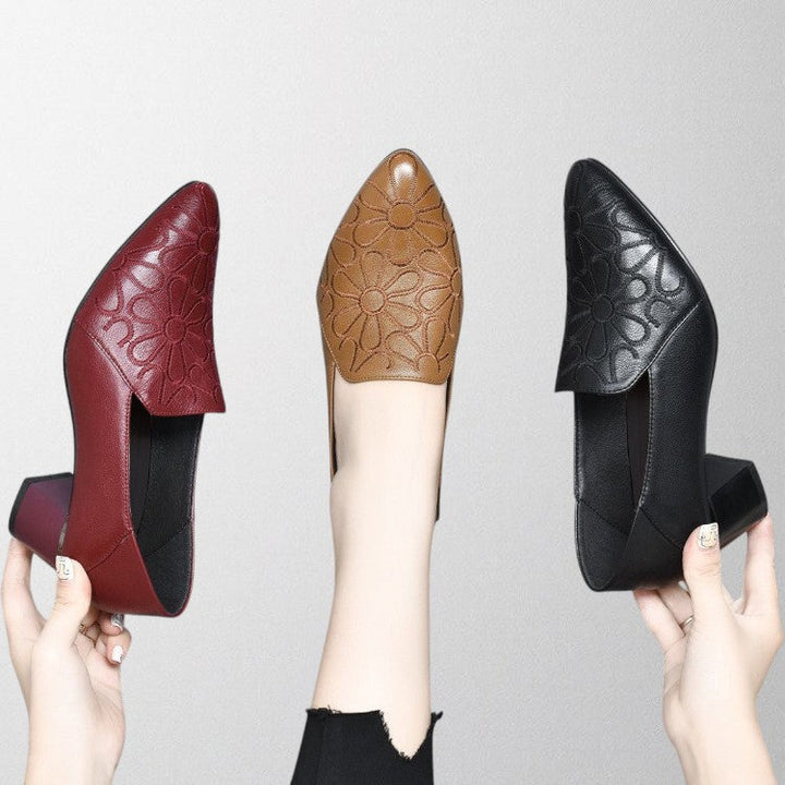 Olivia - Soft Vegan Leather Embroidered Pumps