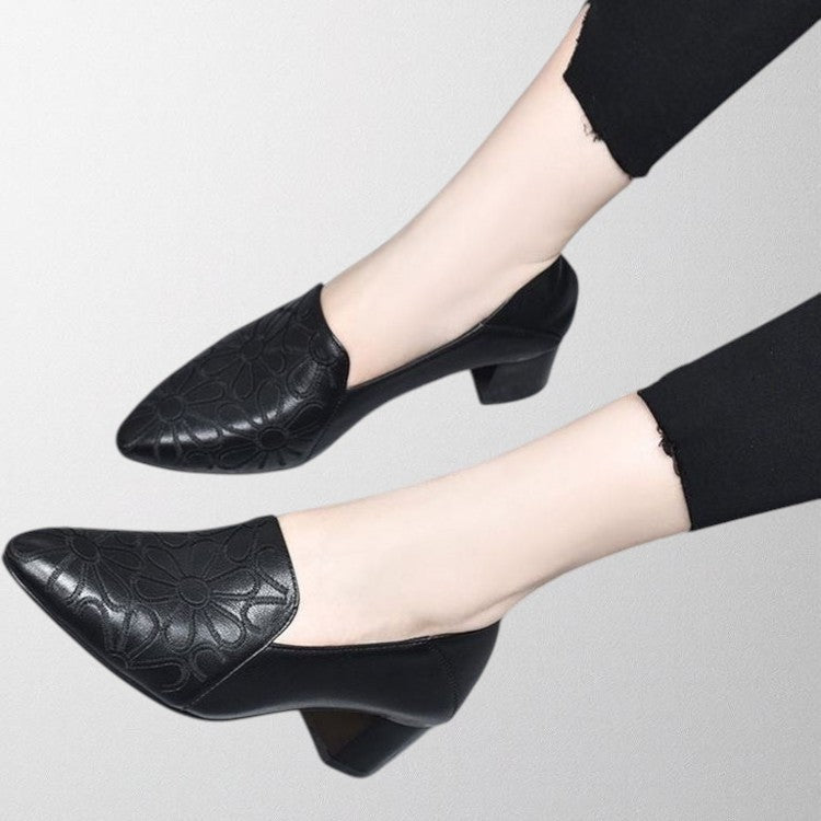 Olivia - Soft Vegan Leather Embroidered Pumps