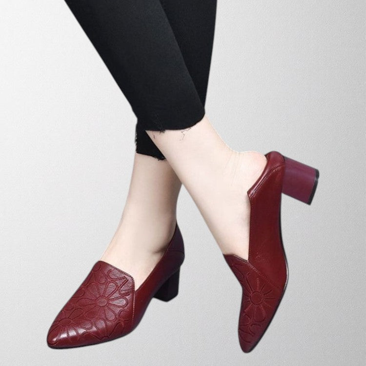 Olivia - Soft Vegan Leather Embroidered Pumps