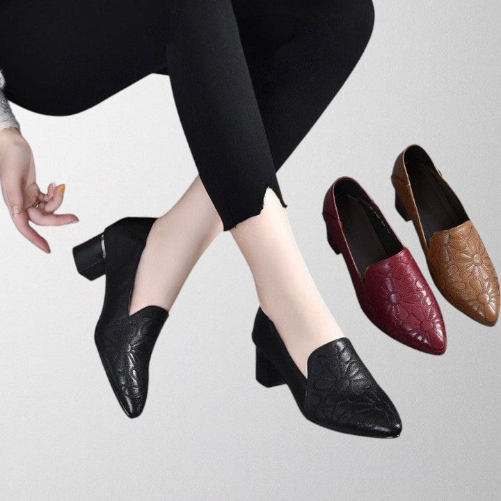 Olivia - Soft Vegan Leather Embroidered Pumps