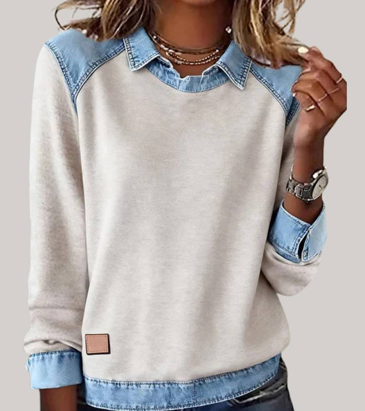 Charlotte | Patchwork Knit Top with Denim Details