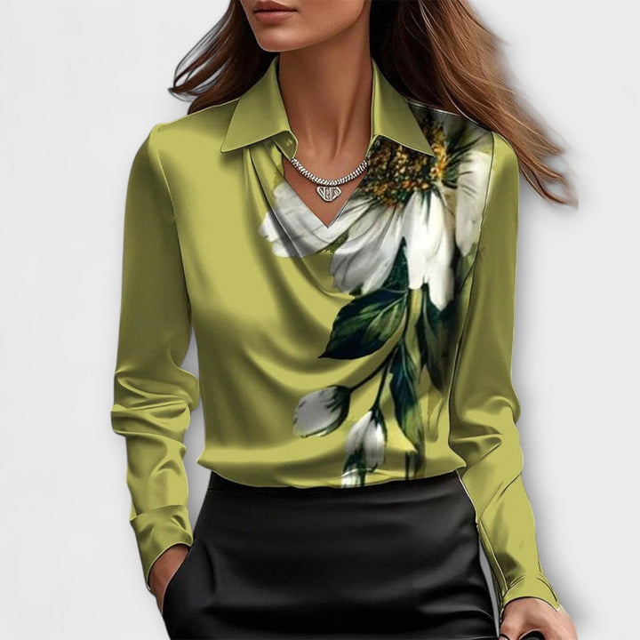 Shiny Blouse with Gathered Collar
