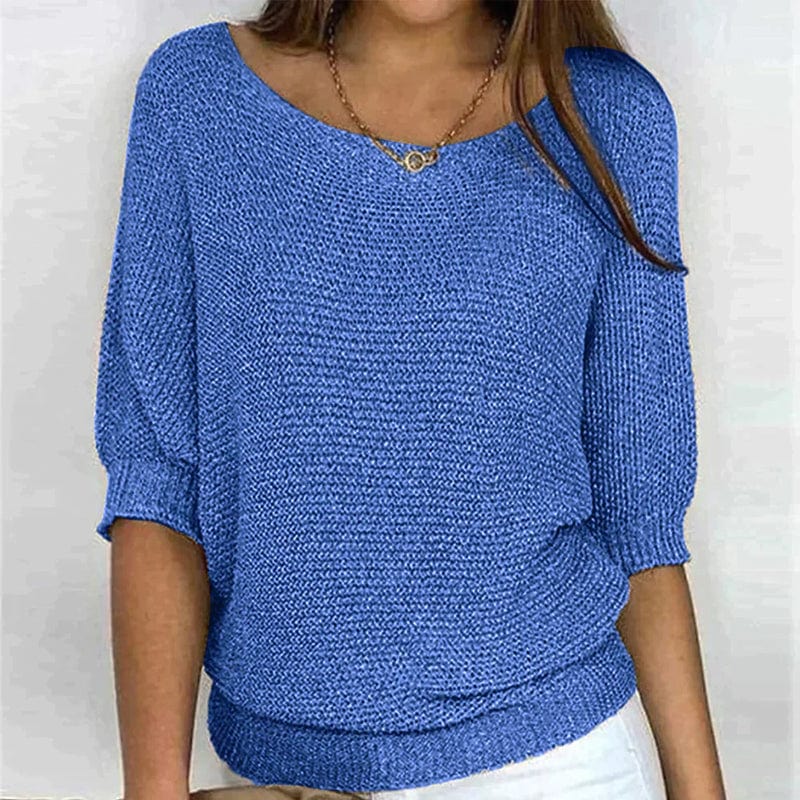 Harper – Solid-color sweater with round neckline and three-quarter sleeves