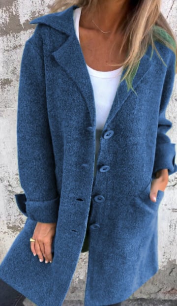 Baylea - Casual Long Coat with Wool Lapel