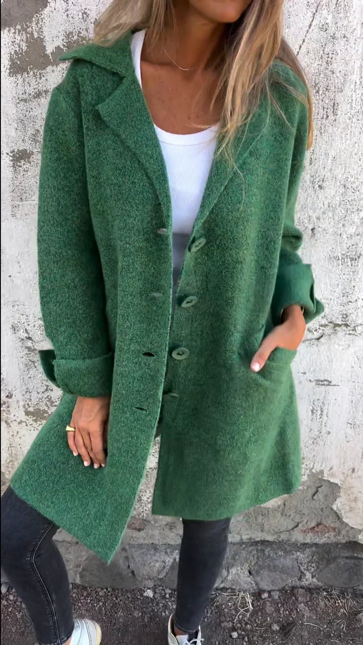 Baylea - Casual Long Coat with Wool Lapel