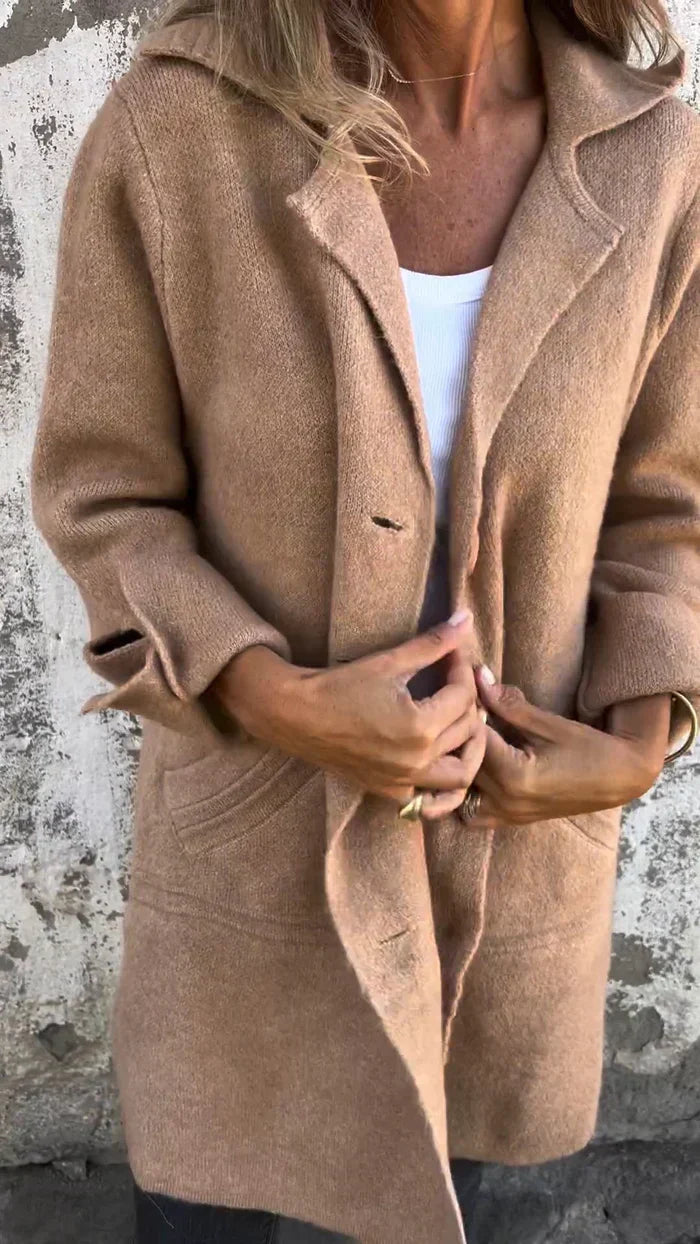 Baylea - Casual Long Coat with Wool Lapel