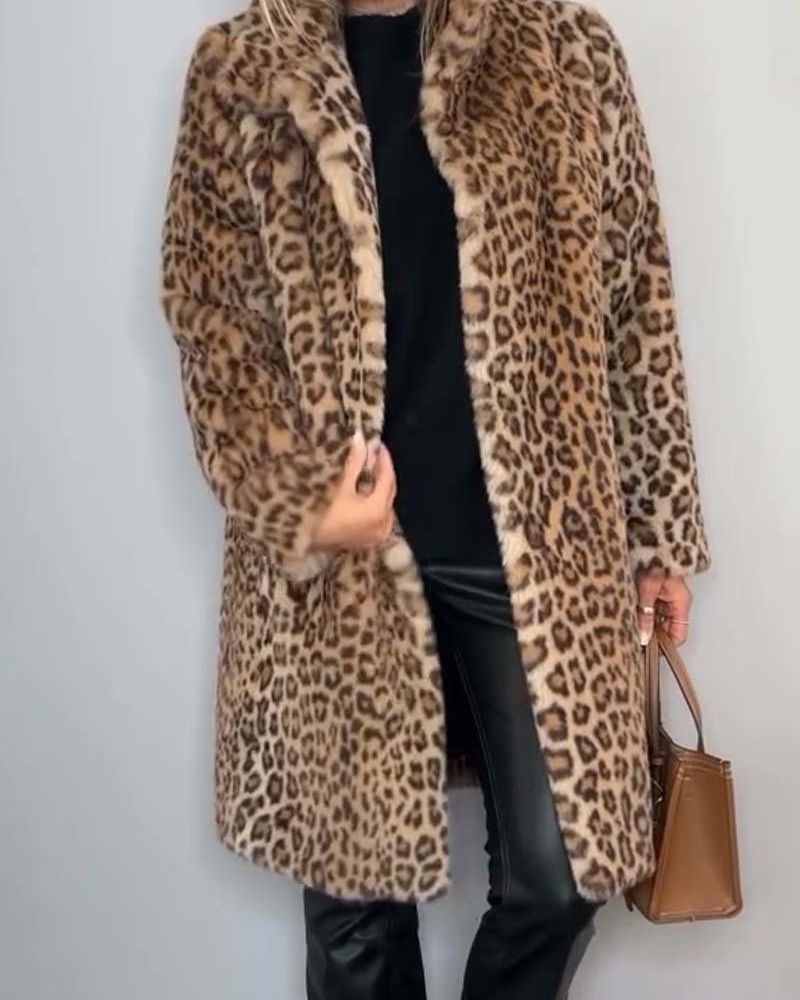 LEIA - Soft Long Coat with Leopard Print