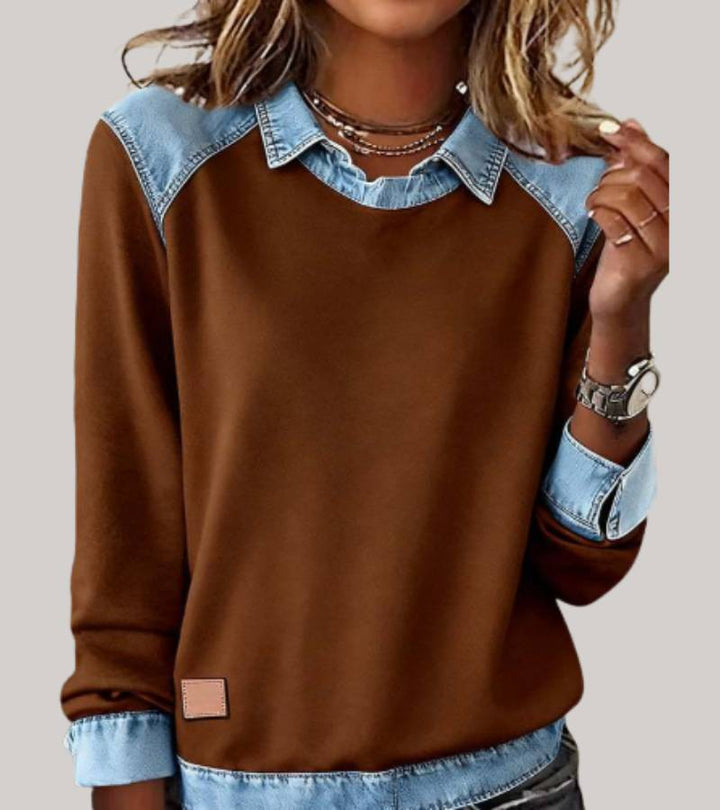 Charlotte | Patchwork Knit Top with Denim Details