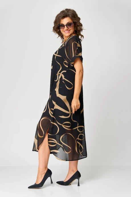 Olivia - Black Abstract Print Dress