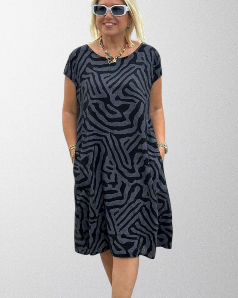 Nelia - Summer Dress with Round Neck and Beautiful Print