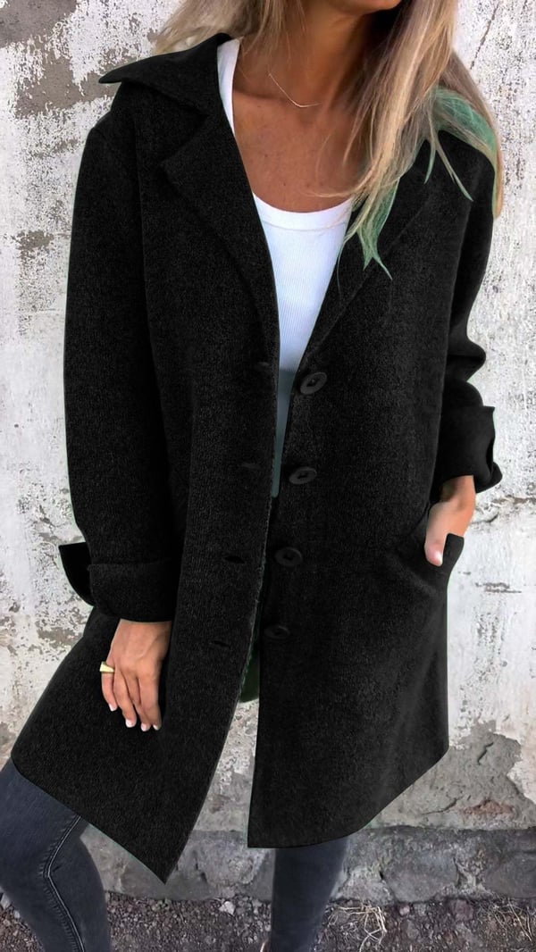 Baylea - Casual Long Coat with Wool Lapel