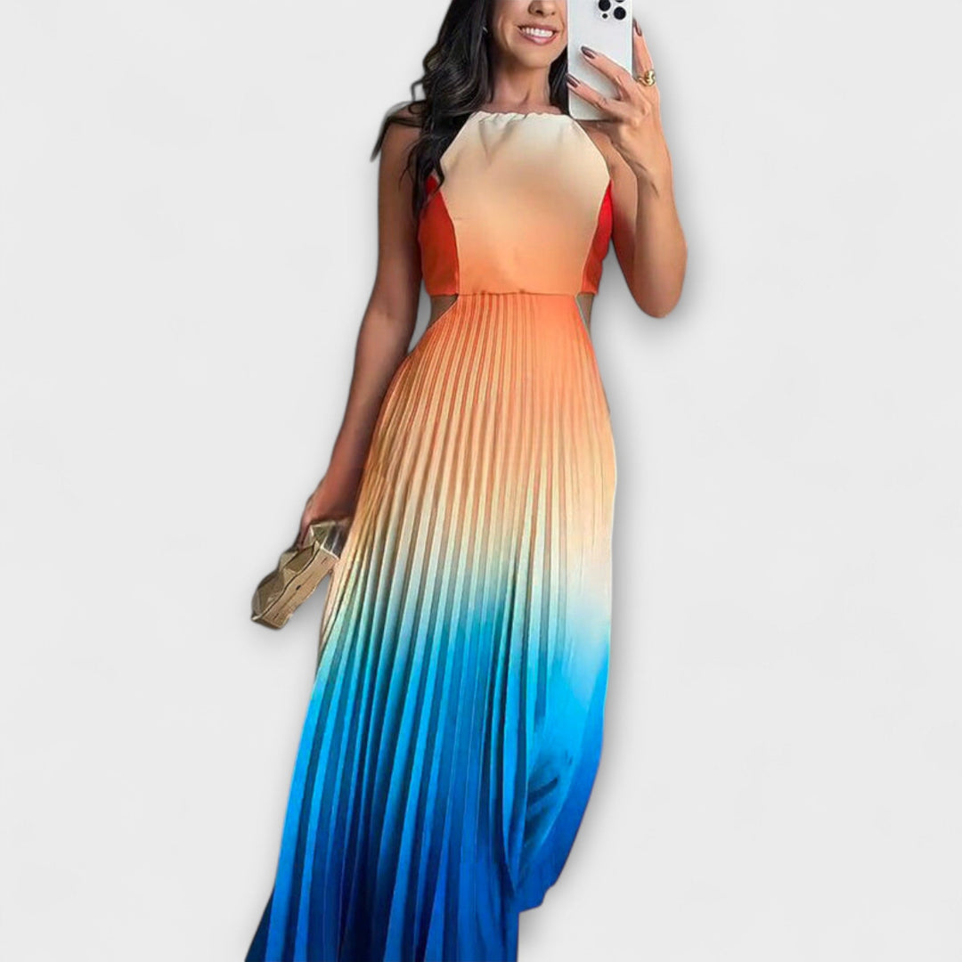 Haven – Chic Backless Tie-Dye Gradient Pleated Maxi Dress