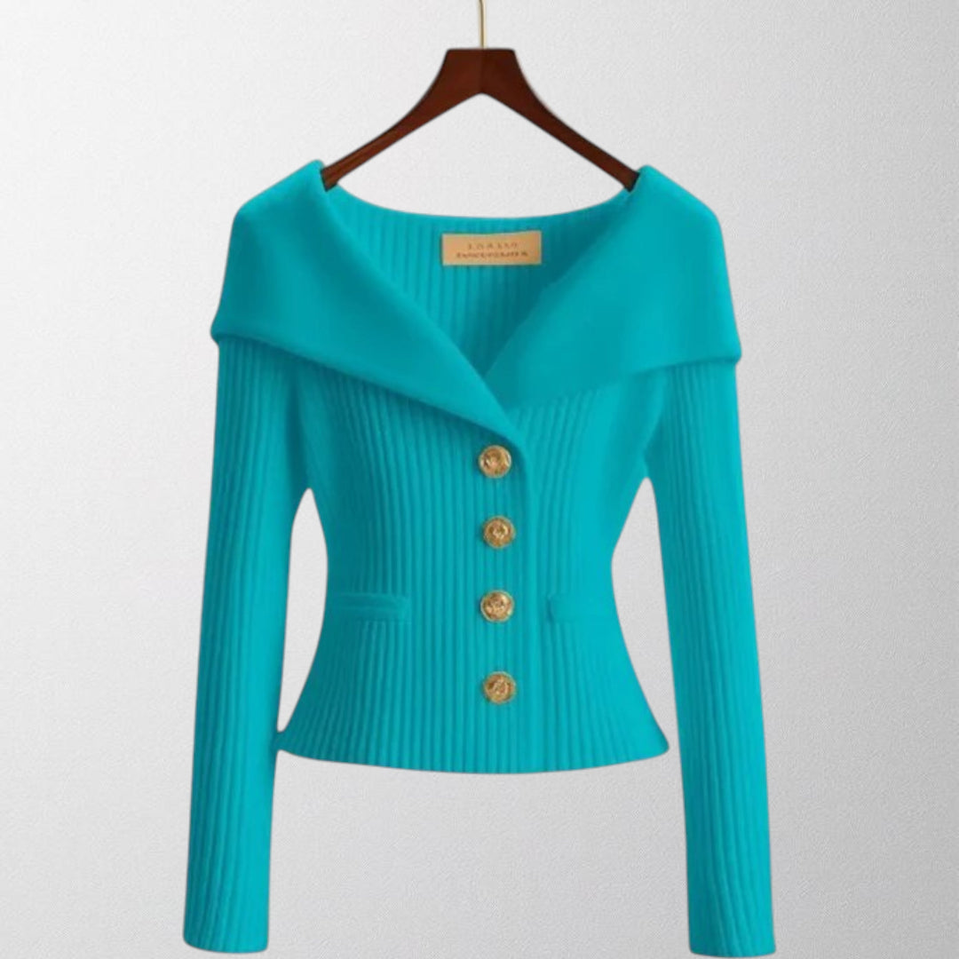 Olivia - Elegant Ribbed Cardigan with Gold Buttons