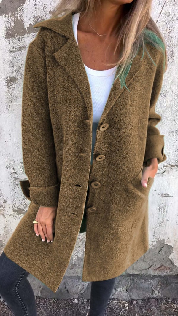 Baylea - Casual Long Coat with Wool Lapel