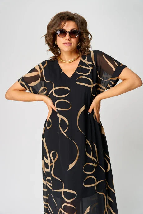 Olivia - Black Abstract Print Dress