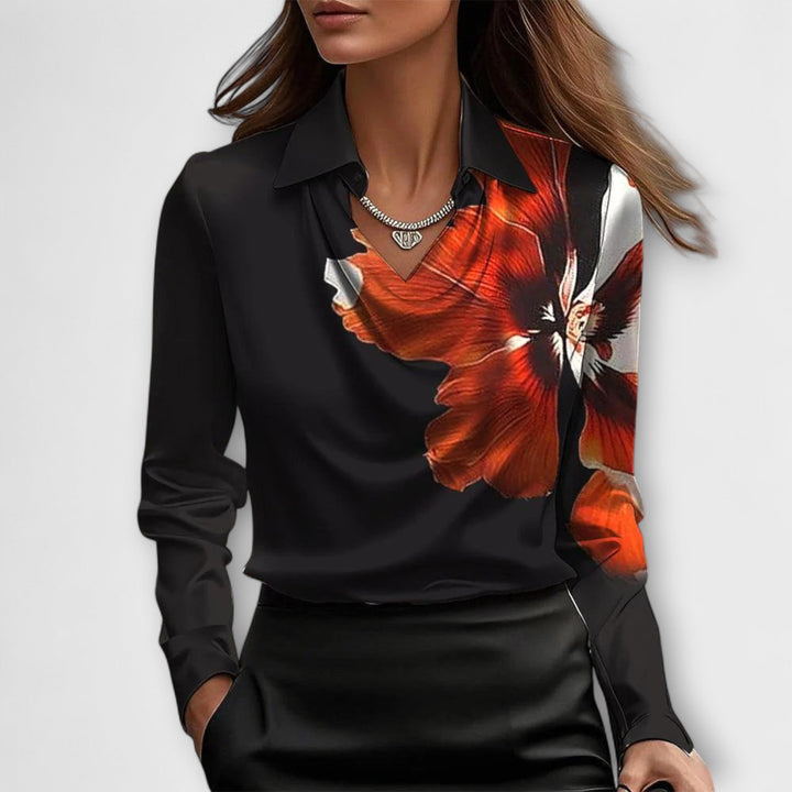 Shiny Blouse with Gathered Collar