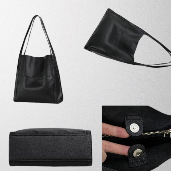Olivia - Solid color simple genuine leather shoulder bag