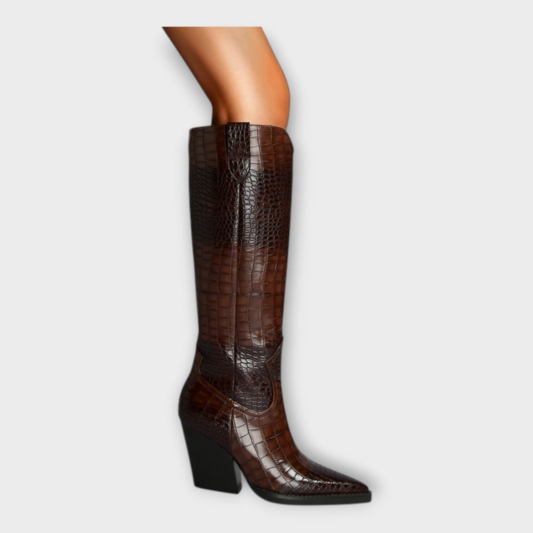 Crocodile Pattern Boots with Elegant Heel