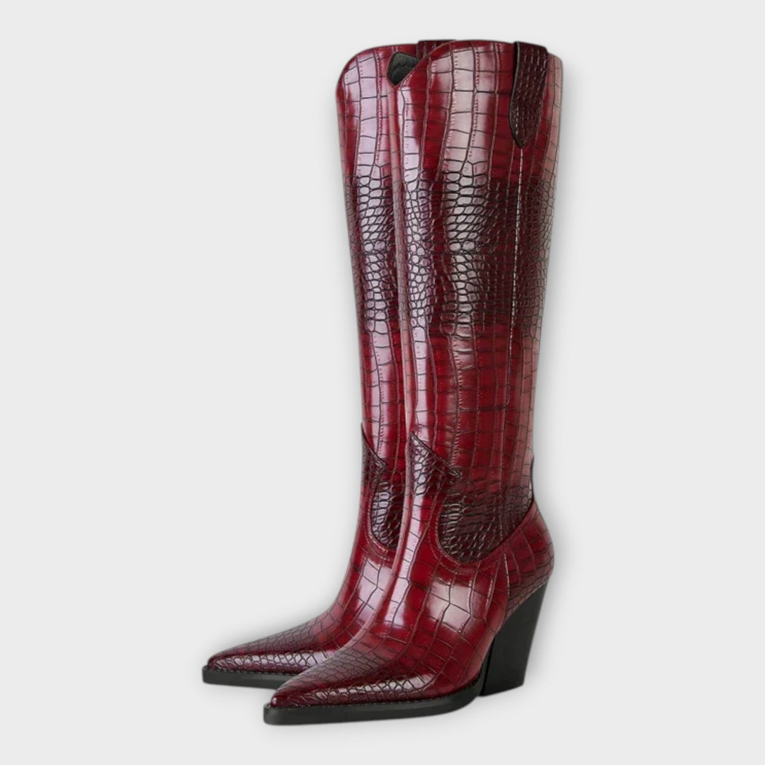 Crocodile Pattern Boots with Elegant Heel