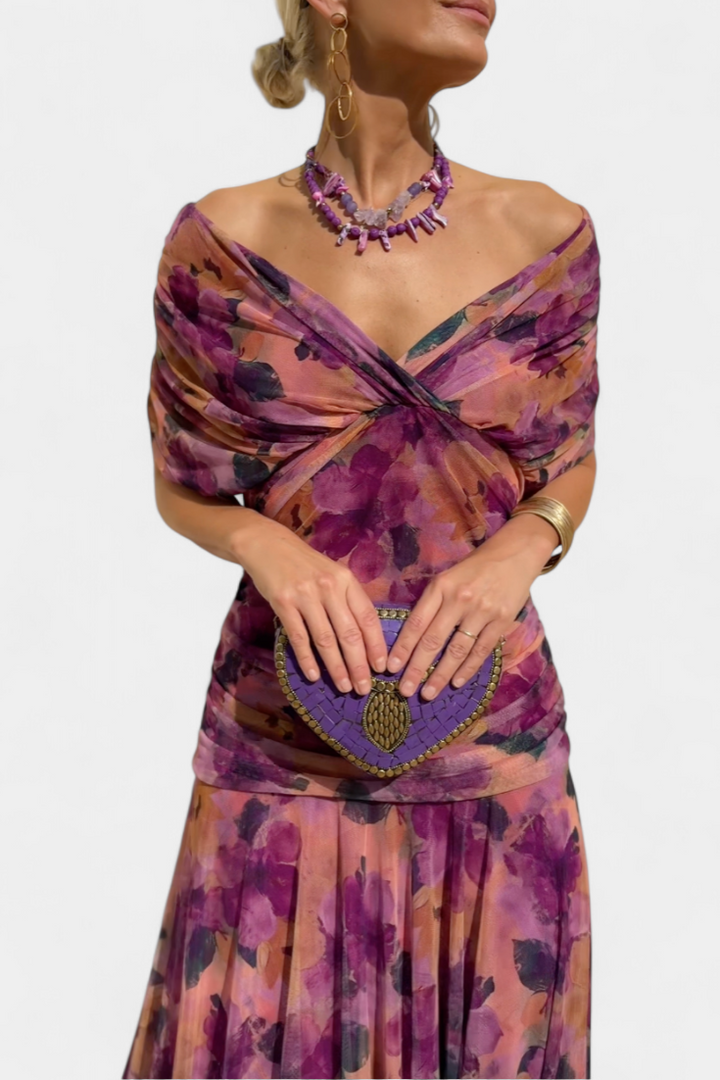 Rosamund - Long floral off shoulder chiffon dress