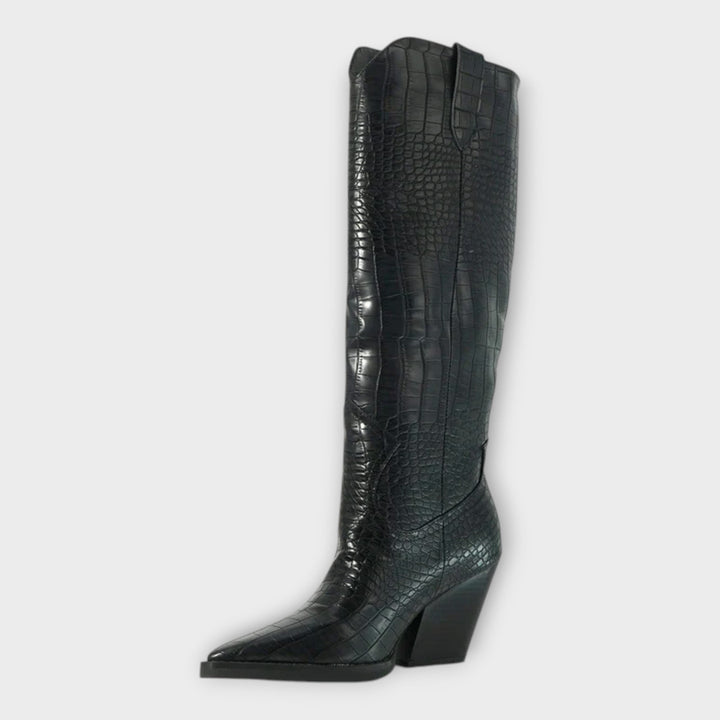 Crocodile Pattern Boots with Elegant Heel
