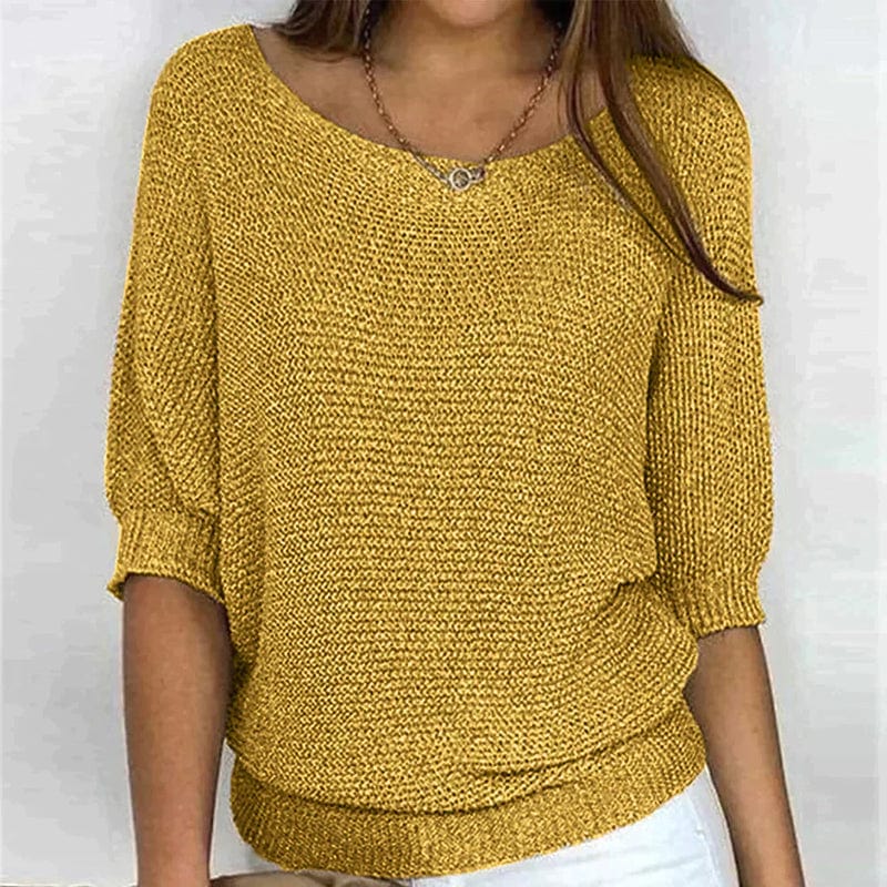 Harper – Solid-color sweater with round neckline and three-quarter sleeves