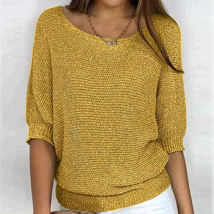 Harper – Solid-color sweater with round neckline and three-quarter sleeves