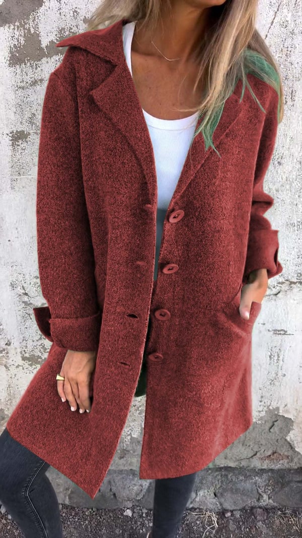 Baylea - Casual Long Coat with Wool Lapel