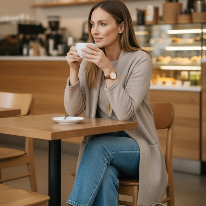 Alice - Elegant three piece set consisting of a long cardigan, a top and trousers