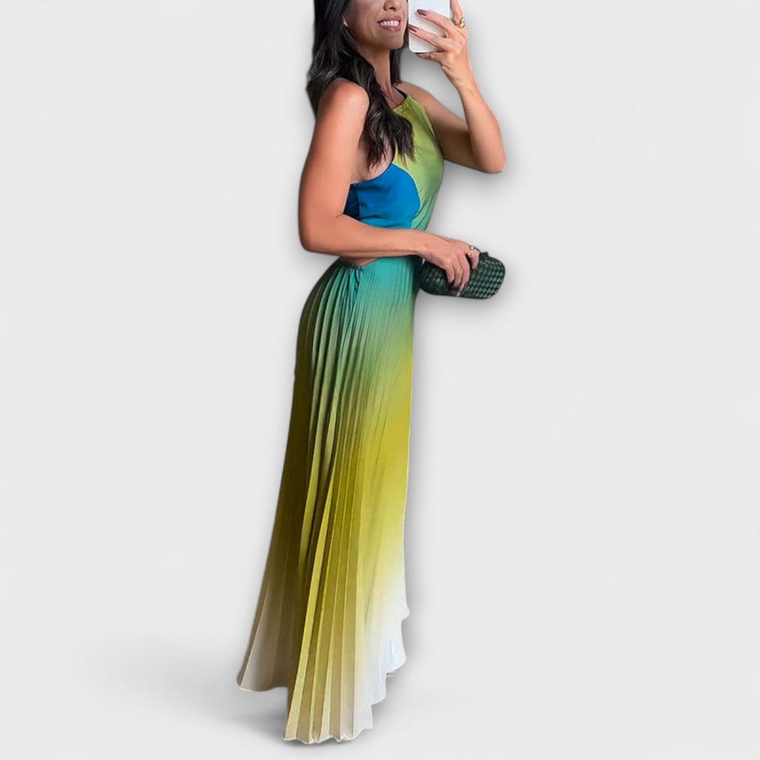 Haven – Chic Backless Tie-Dye Gradient Pleated Maxi Dress