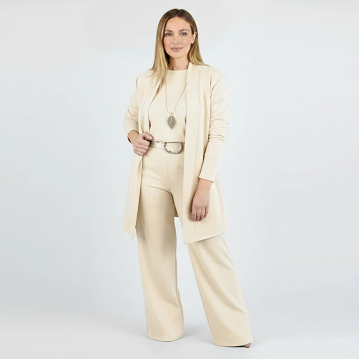 Alice - Elegant three piece set consisting of a long cardigan, a top and trousers