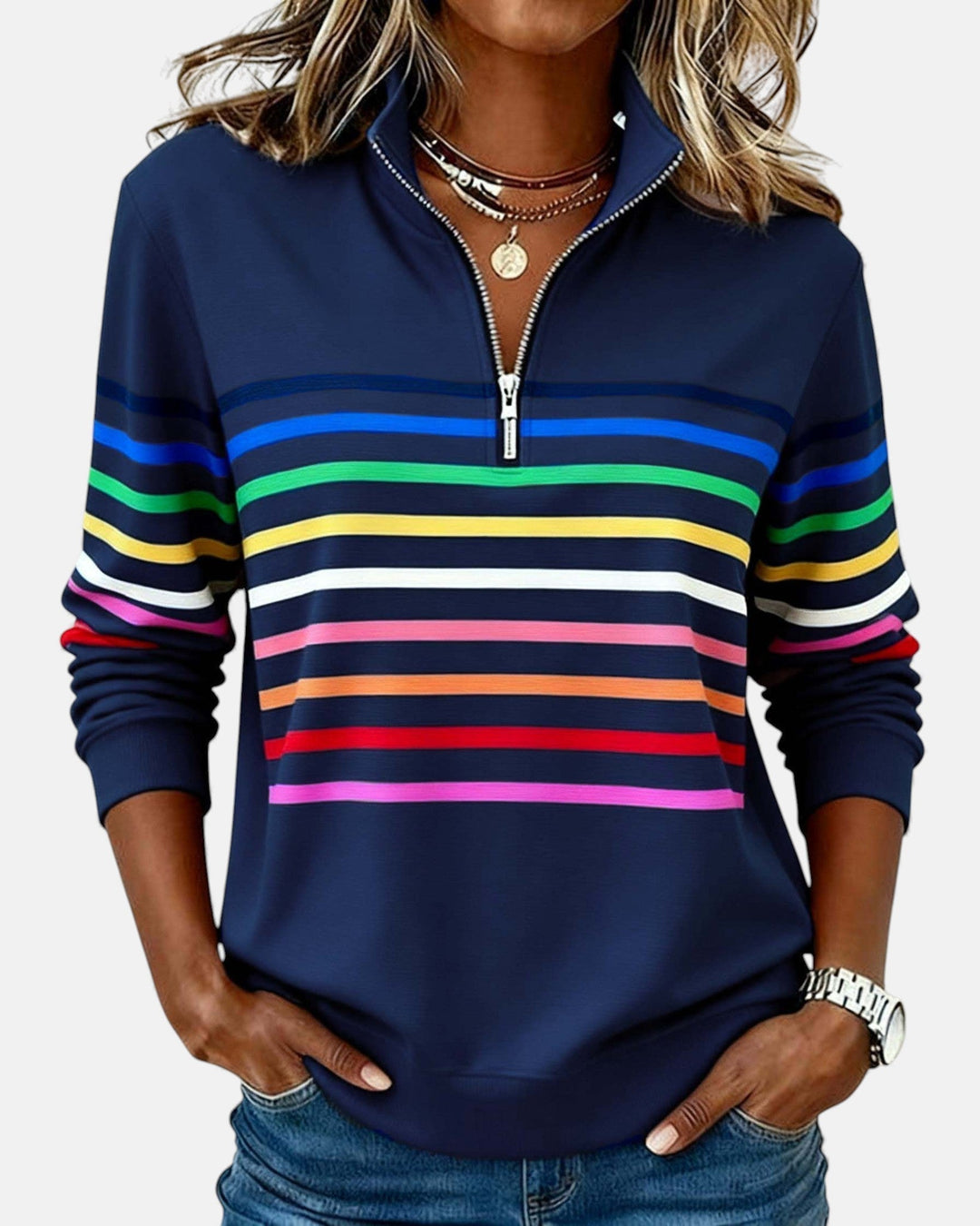 Emily - Striped Zip Sweatshirt