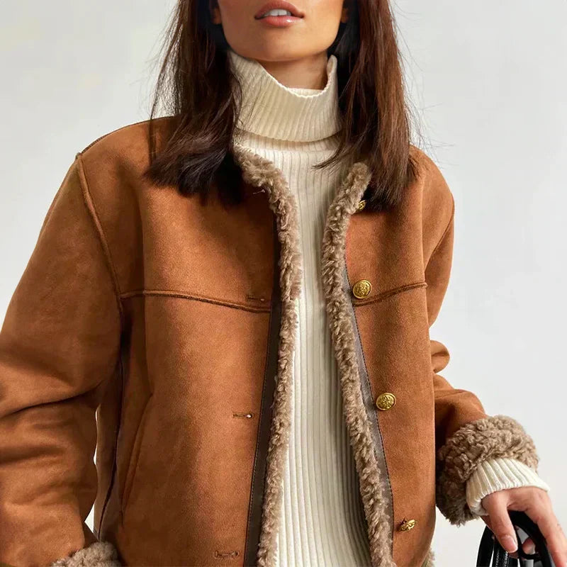 Isabella Shearling Button Jacket