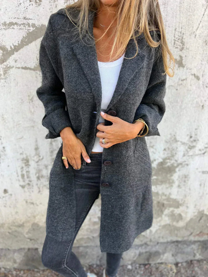 Baylea - Casual Long Coat with Wool Lapel