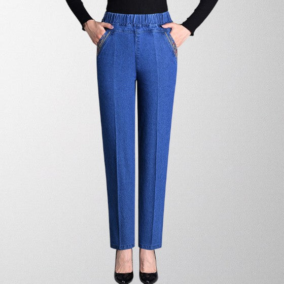 Olivia - Women's jeans with side pockets and elastic waistband