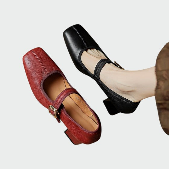 Olivia - Block-Heel Buckle Mary Jane Shoes